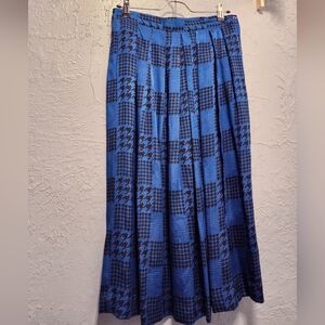 Vintage Silk Gingham Houndstooth Midi-Skirt